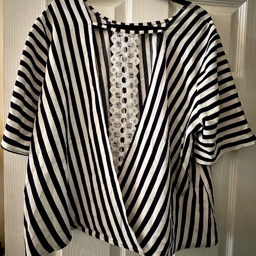 Navy and White Striped Women's Top